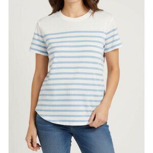 Lou & Grey Striped Tee Glossy Blue Short Sleeve T Shirt Womens M NWT